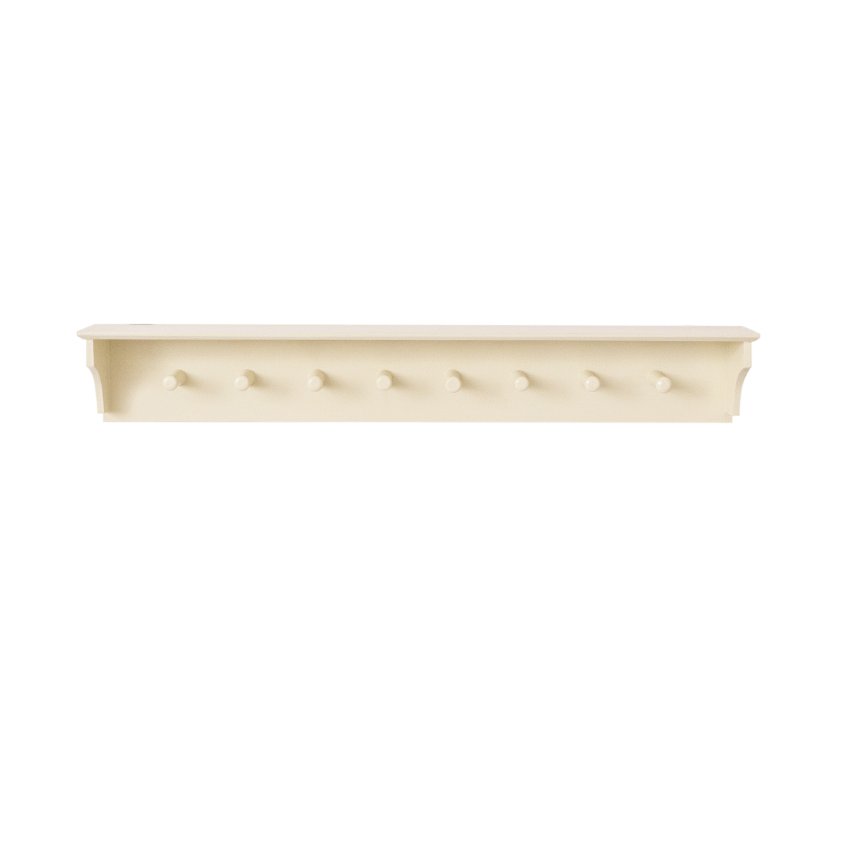 Large Ivory Wooden Wall Shelf with Hooks - 100cm