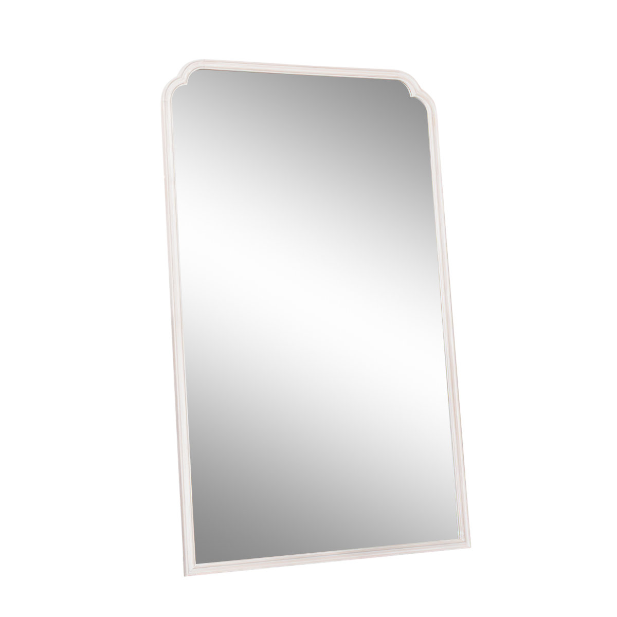 Large Arched White Washed Distressed Wooden Frame Wall & Leaner Mirror - 90cm x 145cm