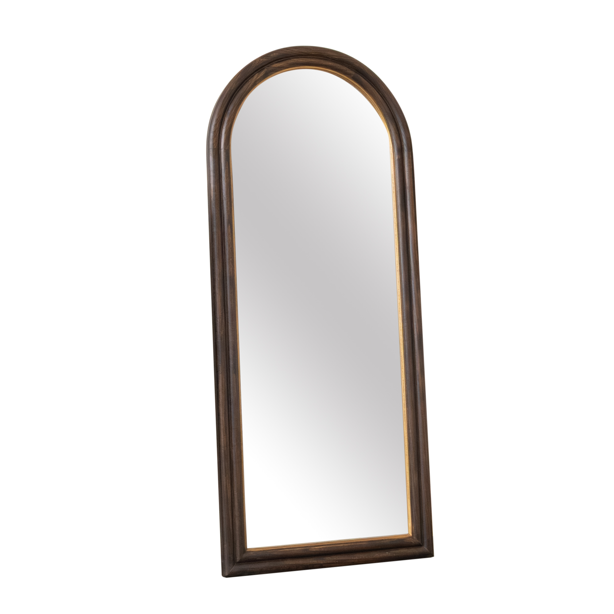 Dark Arched Wood & Gold Framed Wall & Leaner Mirror - 166cm x 70cm