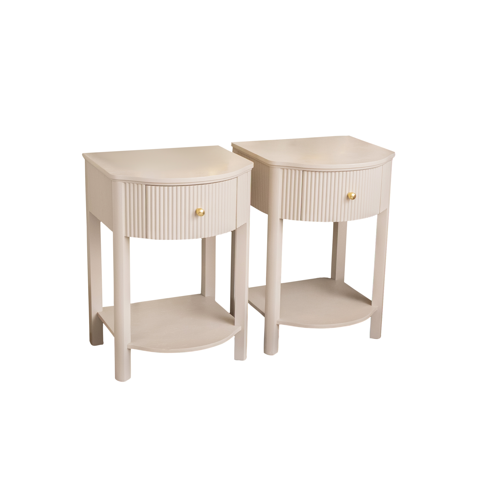Pair of Reeded One Drawer Bedside Table - Willow Taupe Grey Range