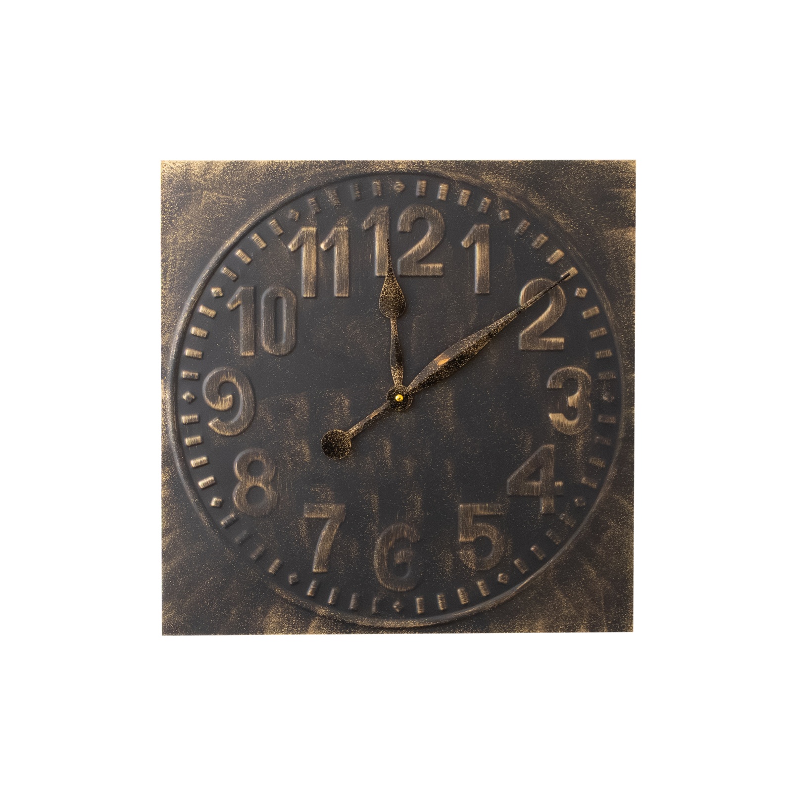 Antique Distressed Square Black Wall Clock with Gold Details - 50cm x 50cm