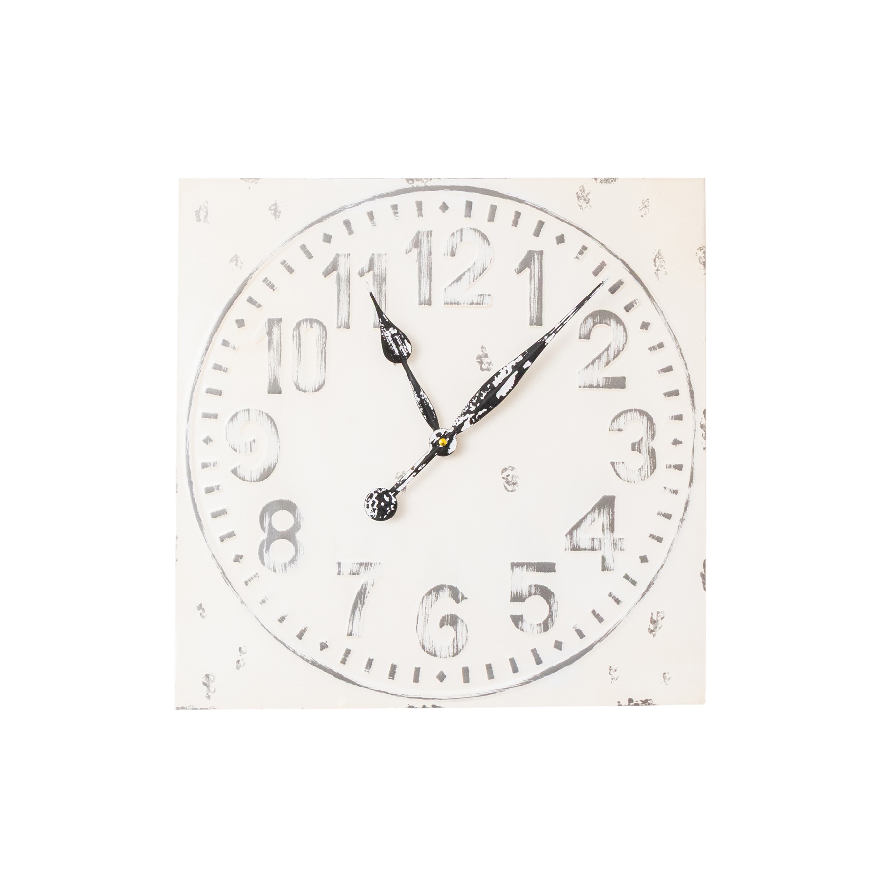 Antique Distressed White Square Clock with Grey Details - 50cm x 50cm