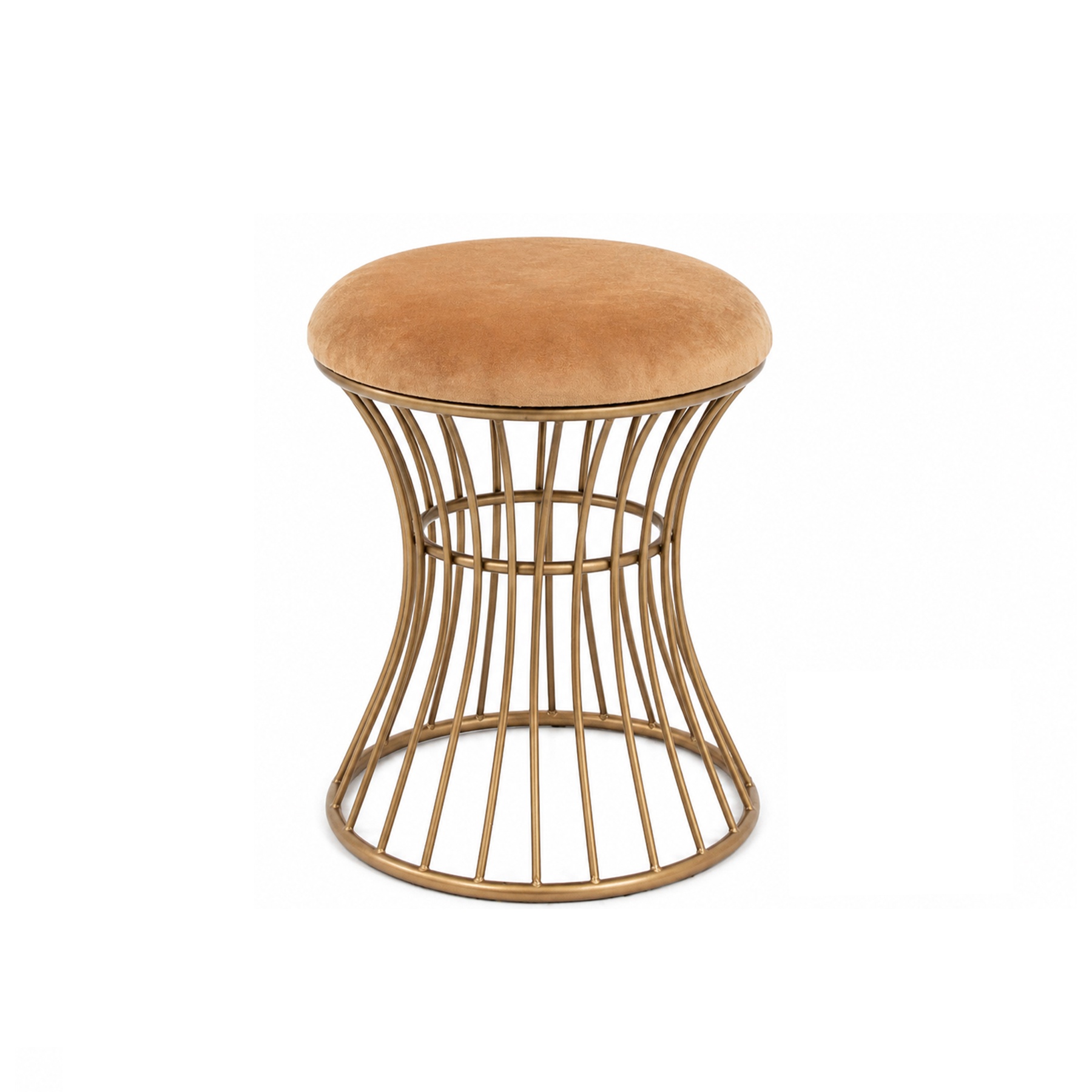 Antique Gold Metal Detailed Upholstered Dressing Table Stool