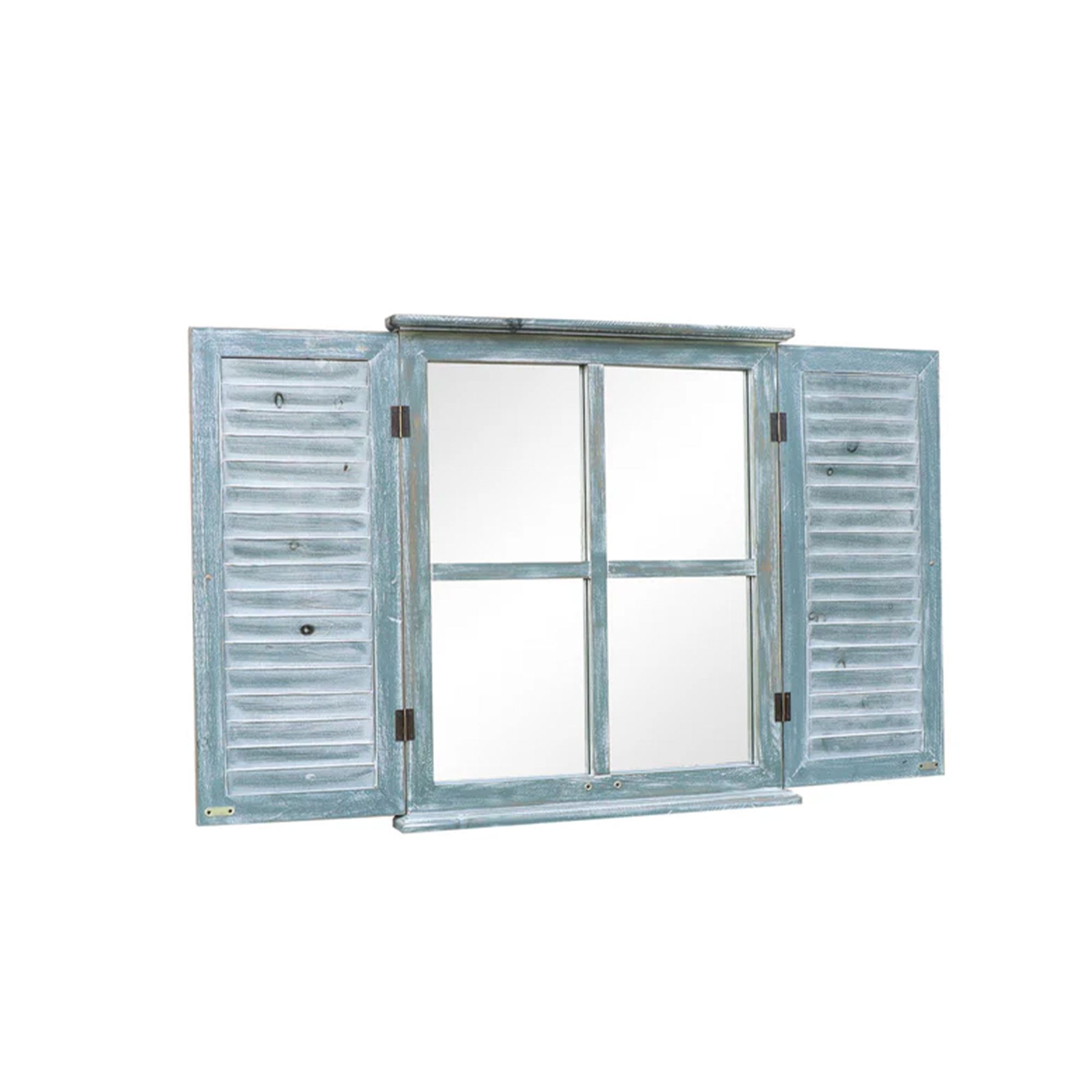 Distressed Green Shutter Style Garden Wall Mounted Mirror 60cm x 70cm
