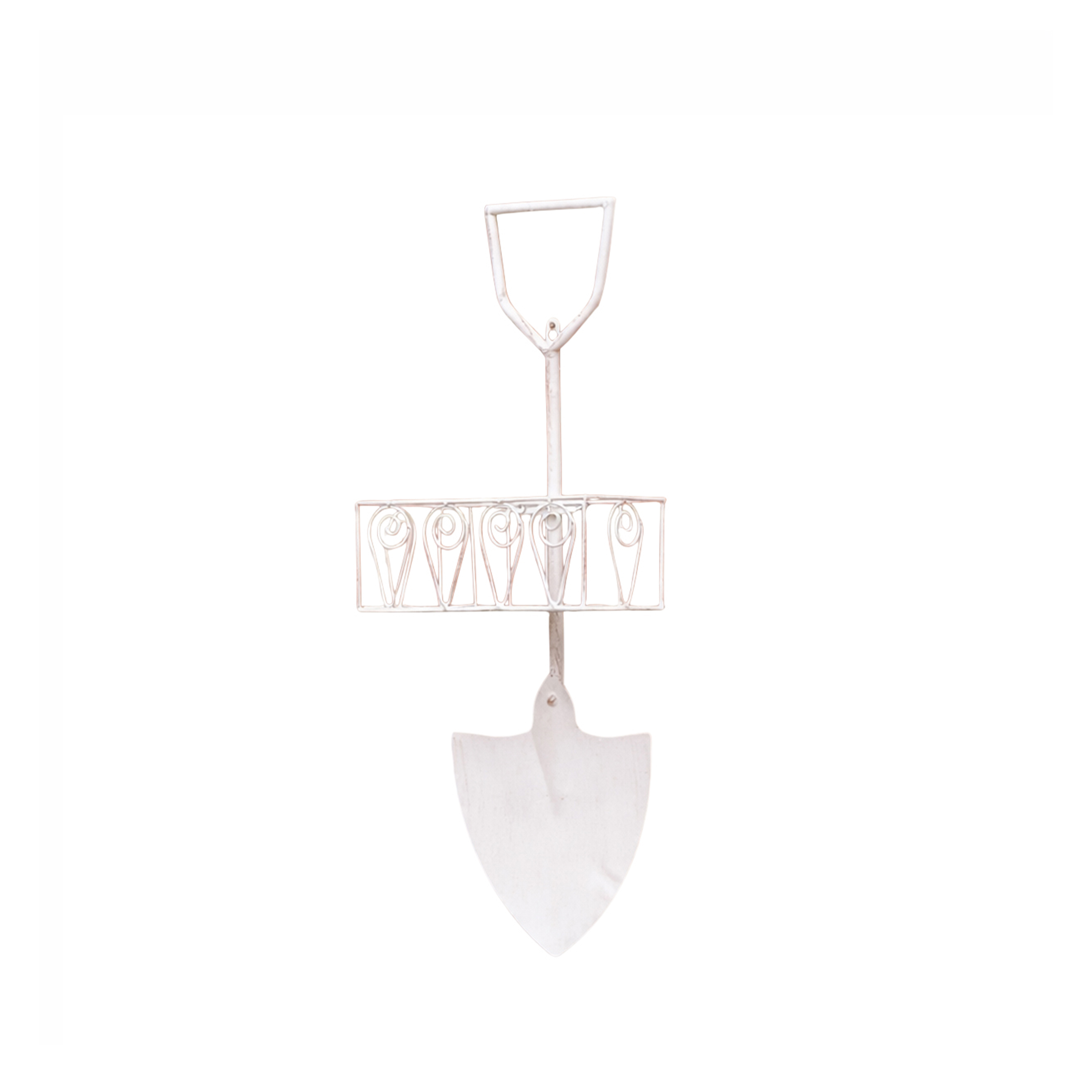 Antique Cream Shovel Style Metal Hanging Planter Pot