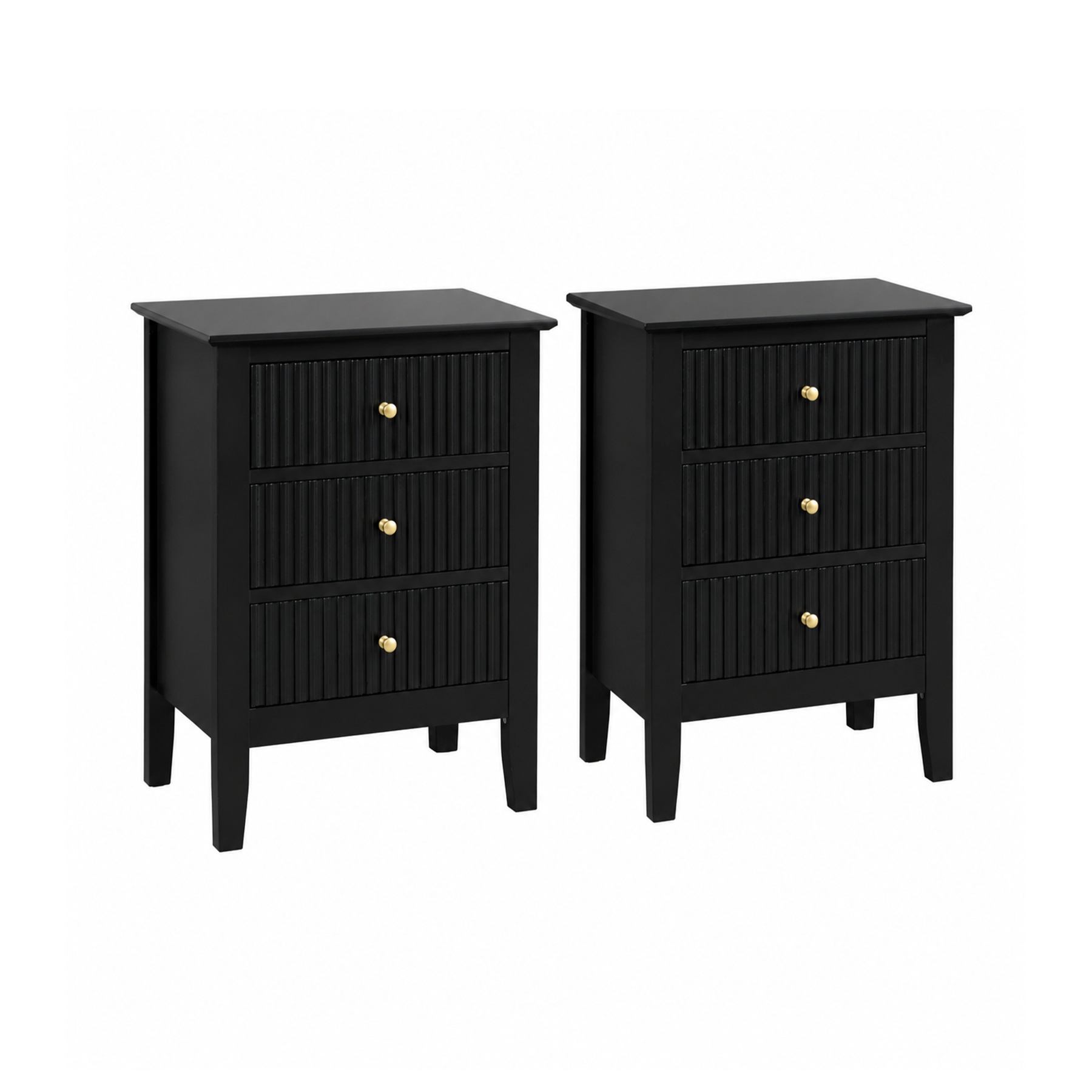 Pair of 3 Drawer Bedside Tables - Hales Black Range