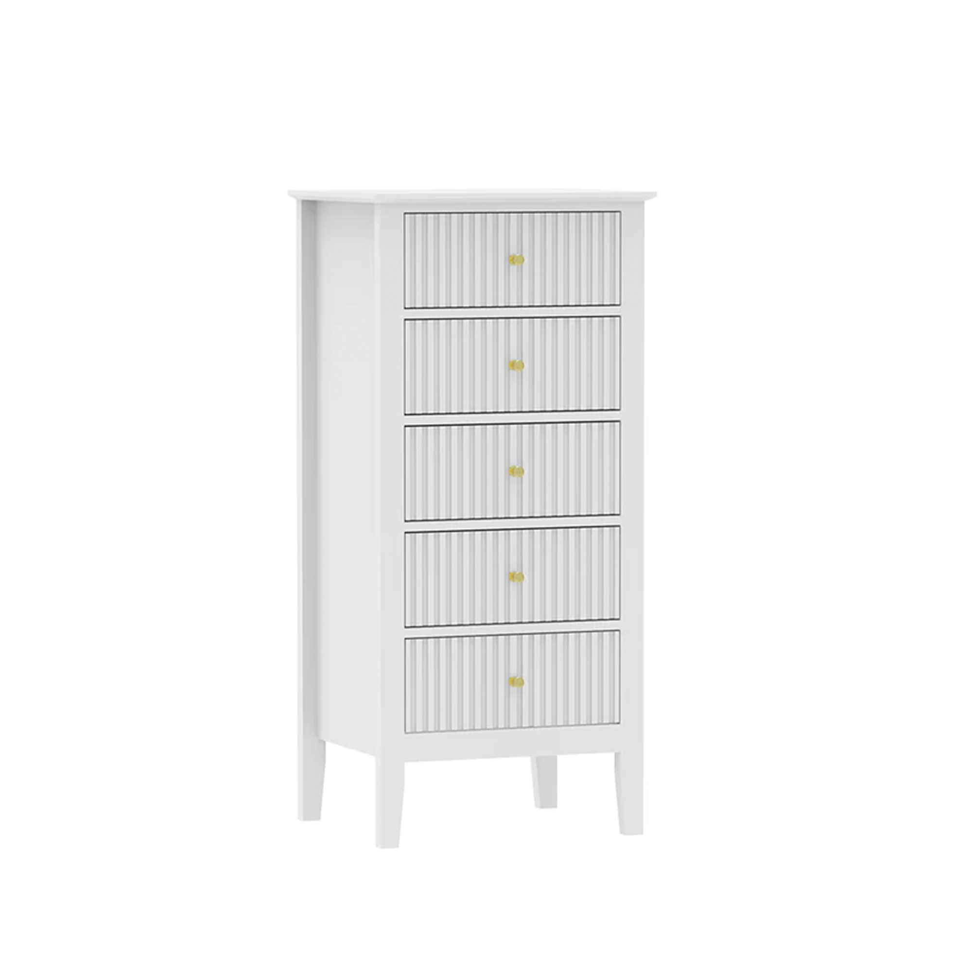 Tall 5 Drawer Bedside Table - Hales White Range