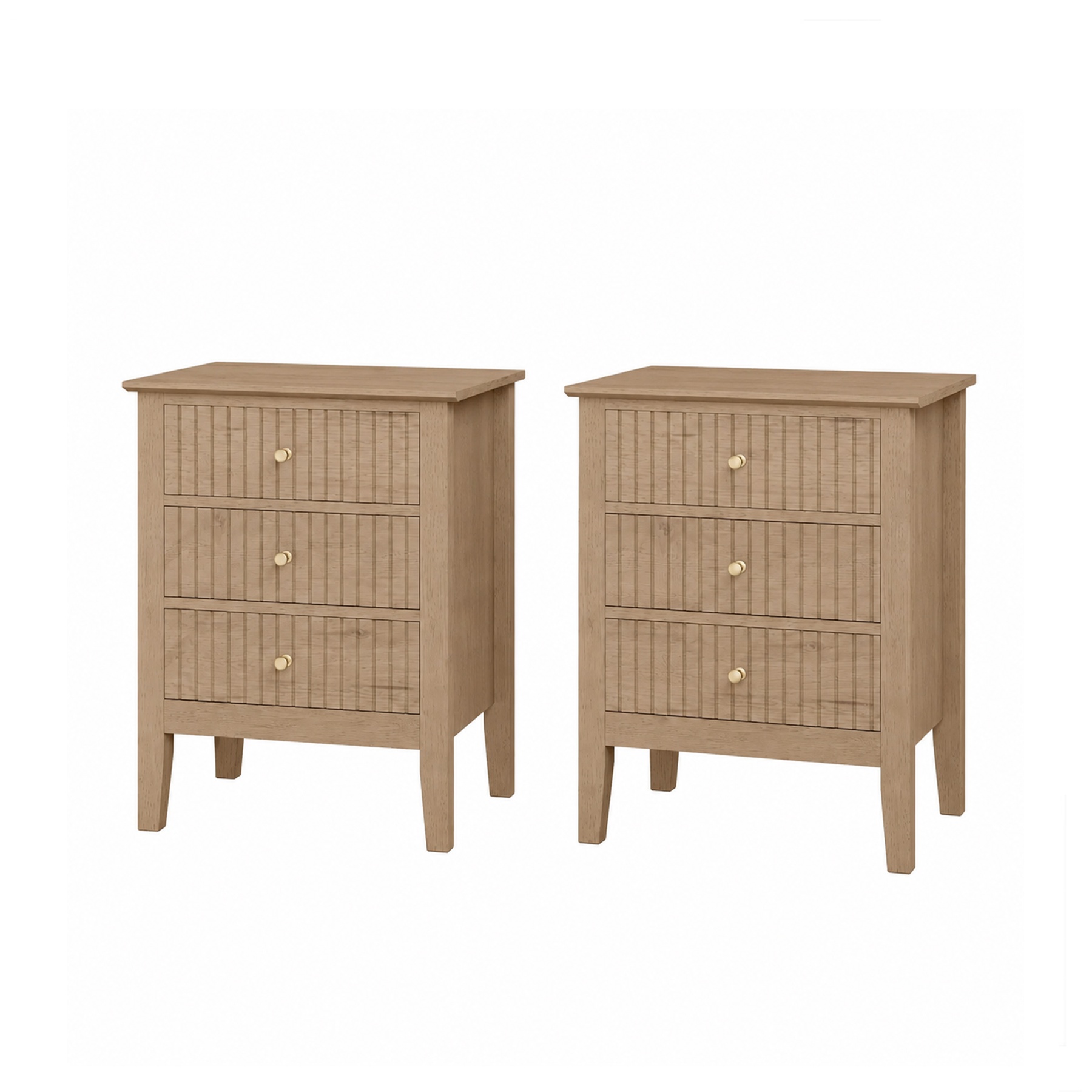 Pair of 3 Drawer Bedside Tables - Hales Pale Wood Range