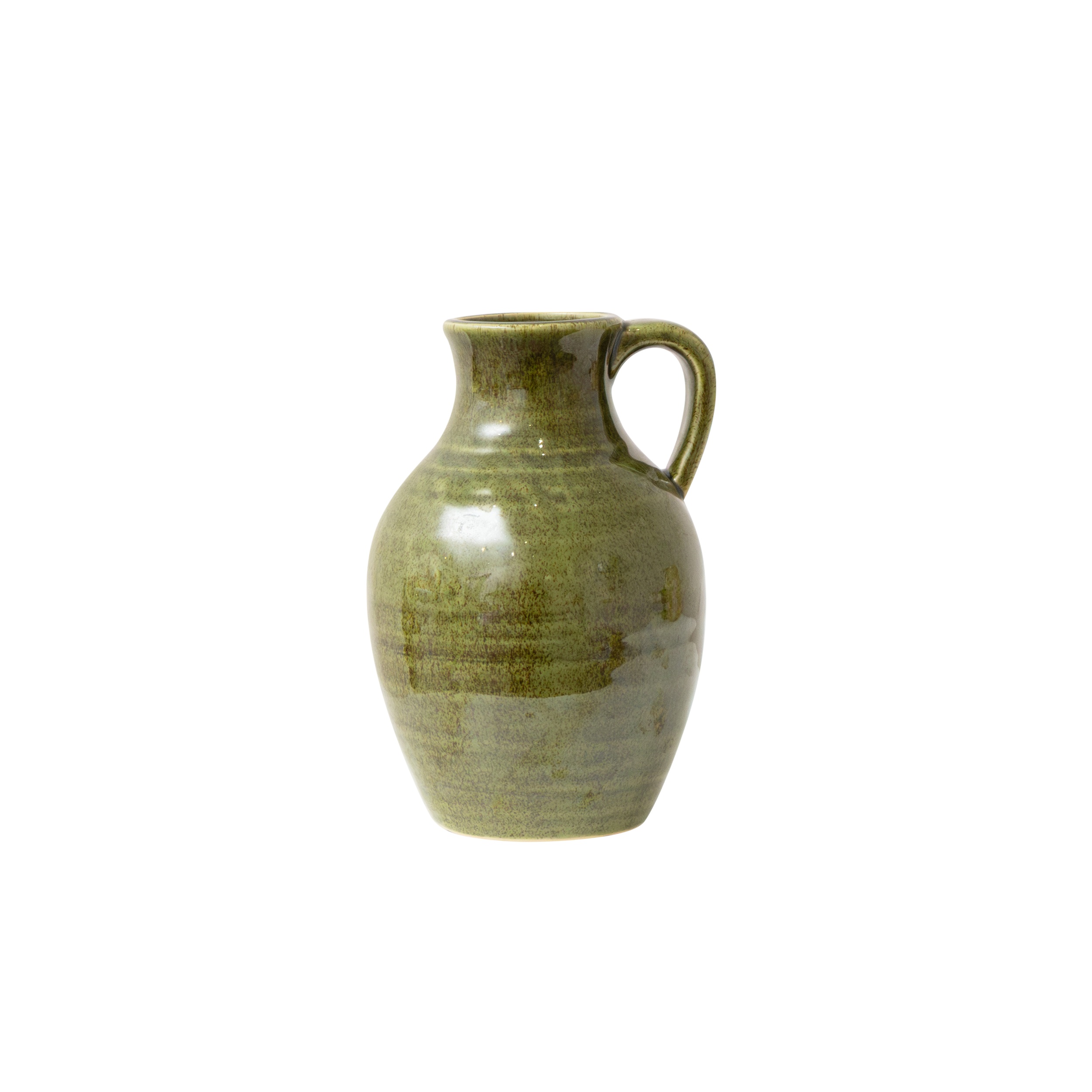 Olive Green Speckled Ceramic Jug Vase - 19.5cm