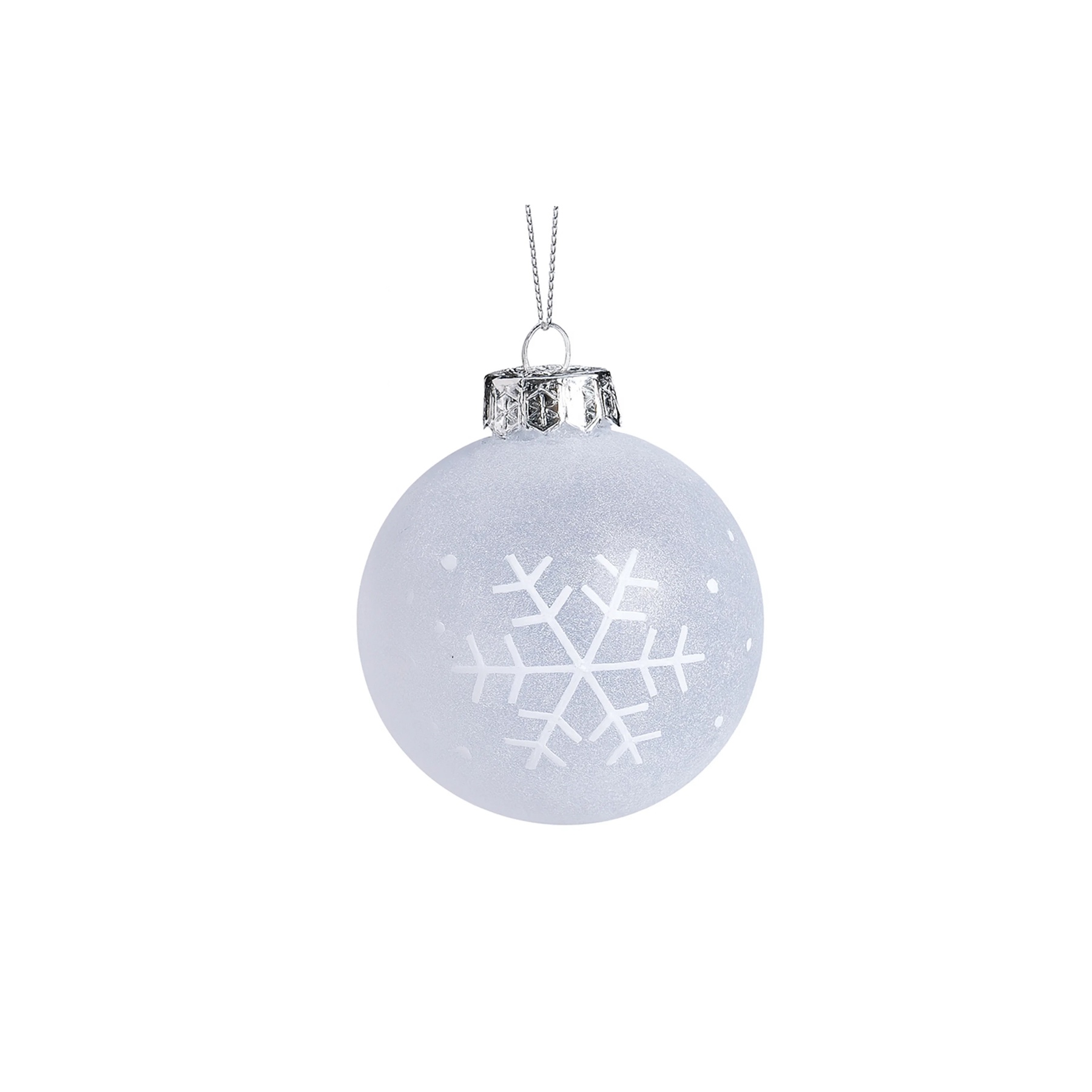 Set of 3 Round White Frosted Snowflake Christmas Baubles - 8cm