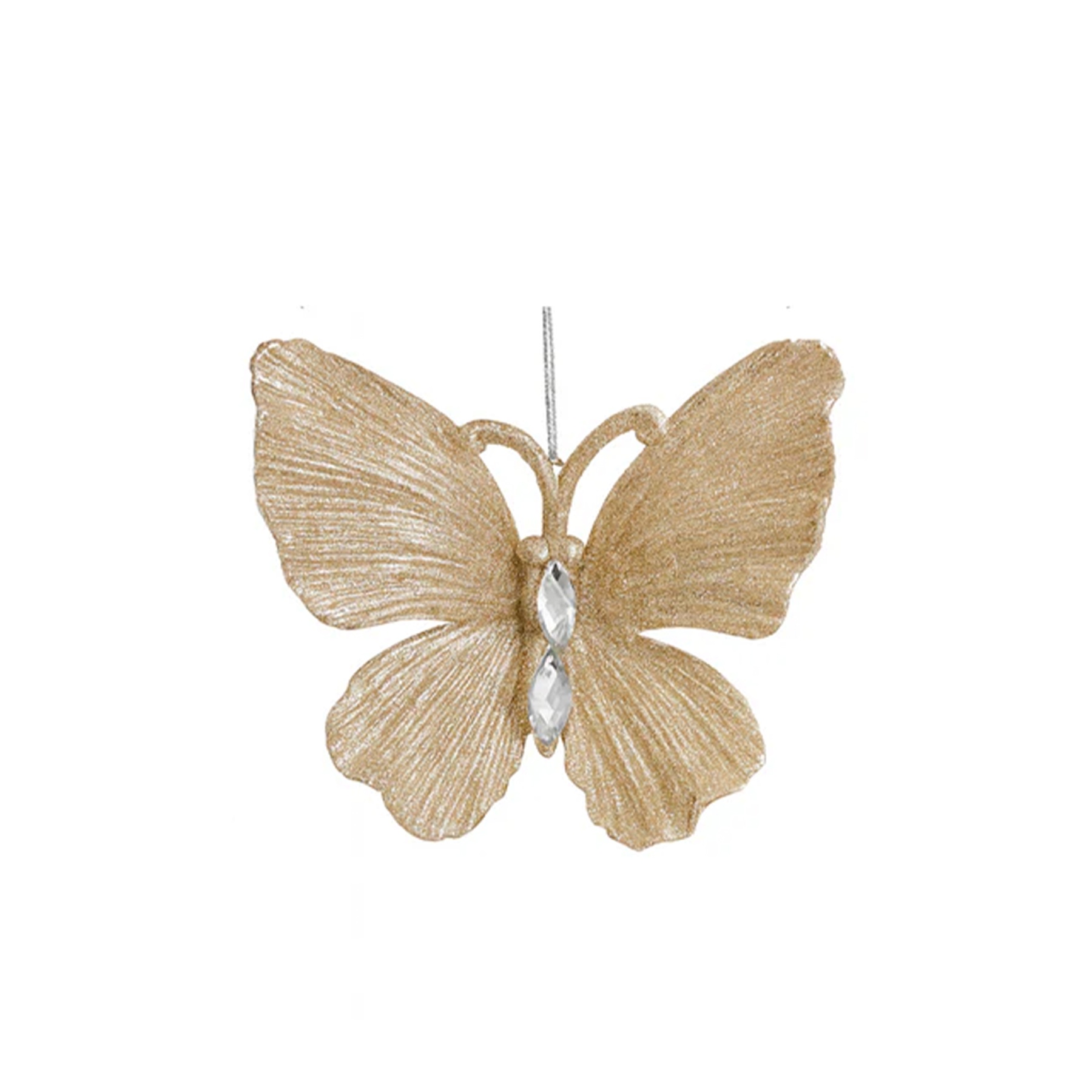 Set of 3 Champagne Gold Glitter Jewelled Butterfly Christmas Decorations - 10cm