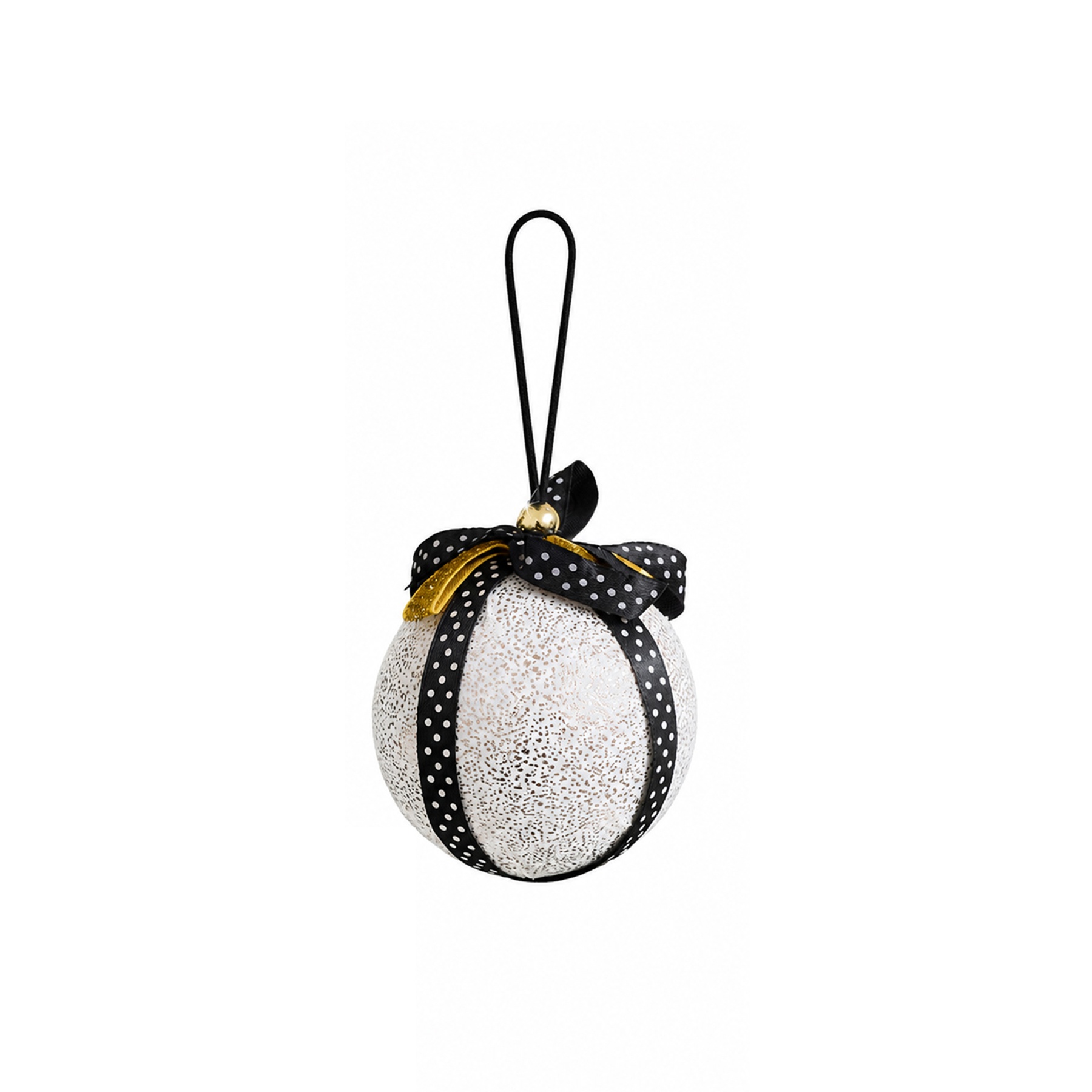 Set of 3 Round White & Black Gold Ribbon Baubles