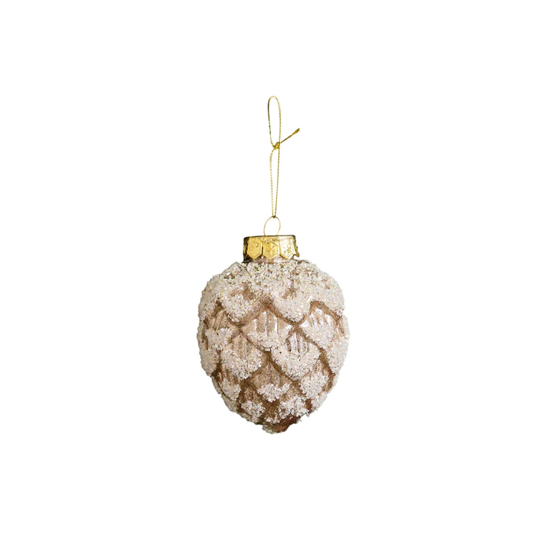Neutral Sequin Frosted Pine Cone Bauble Decoration - 8cm