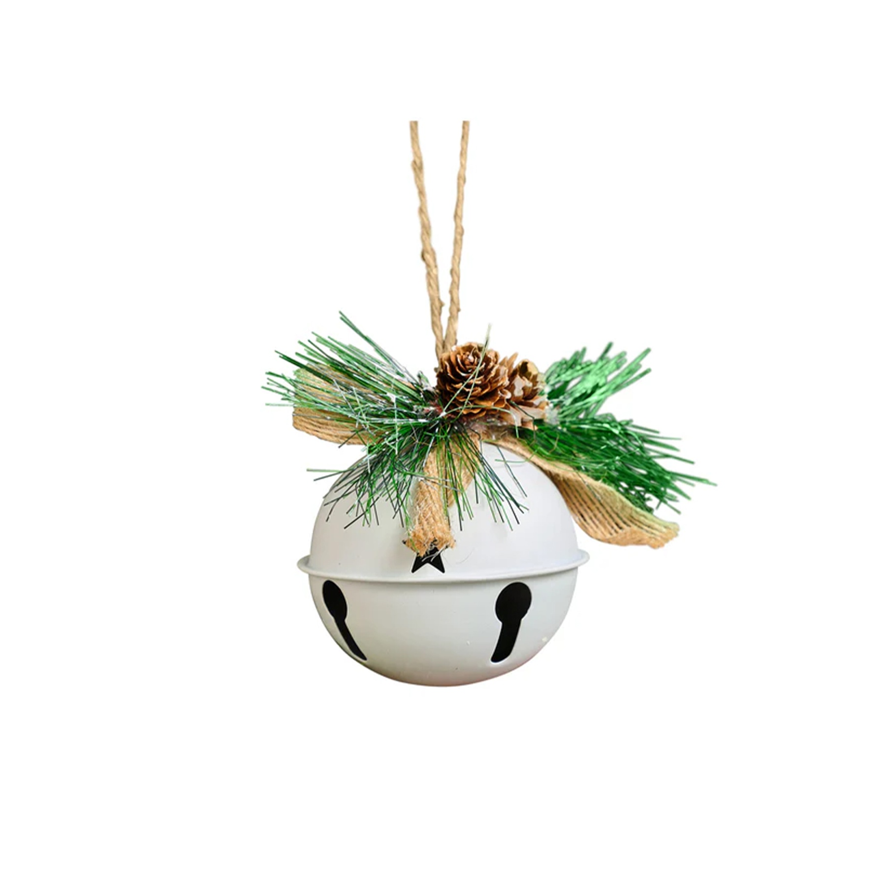 Set of 2 White Bell Hanging Decoration with Foliage 8cm