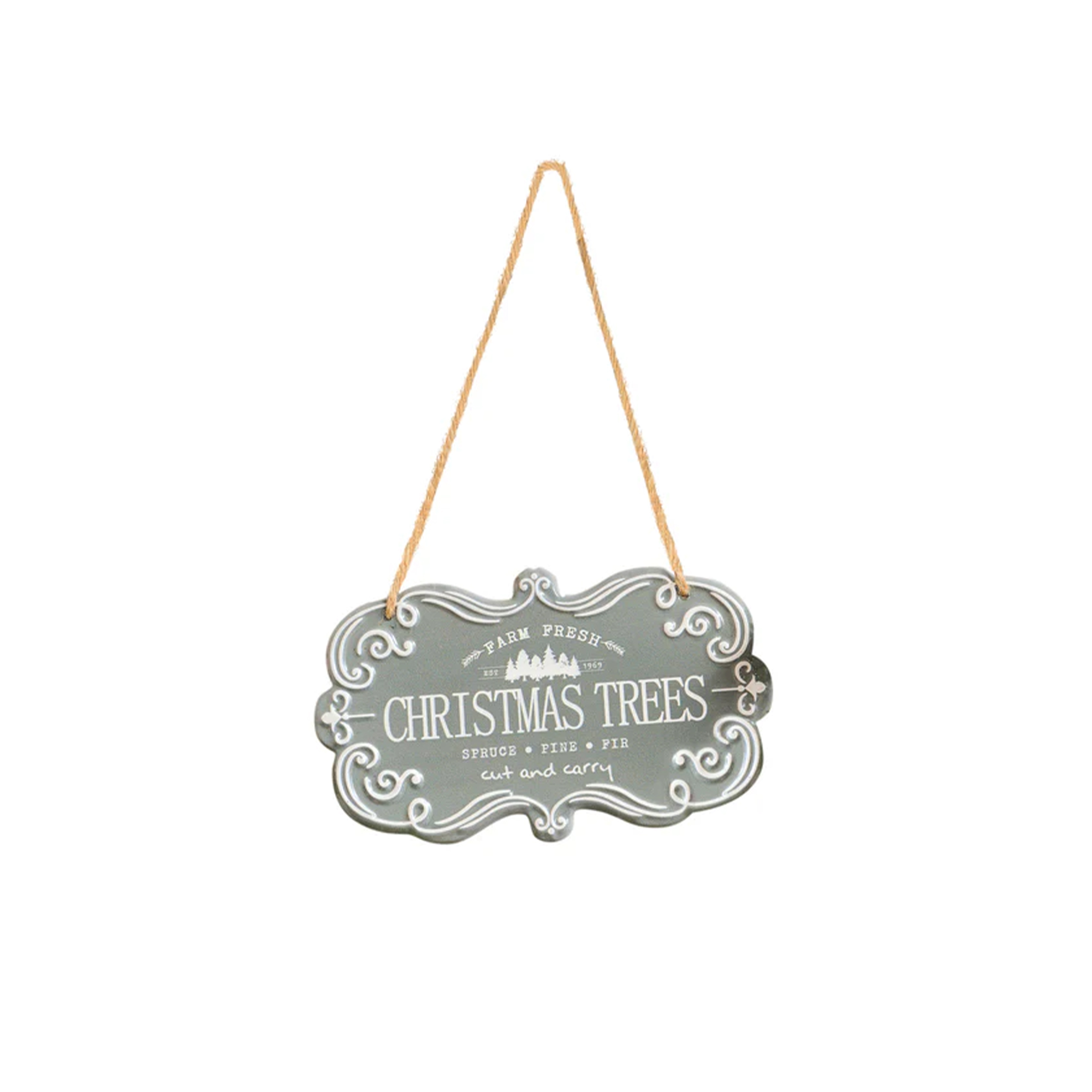Green & White Christmas Trees Hanging Sign - 18cm x 10.5cm