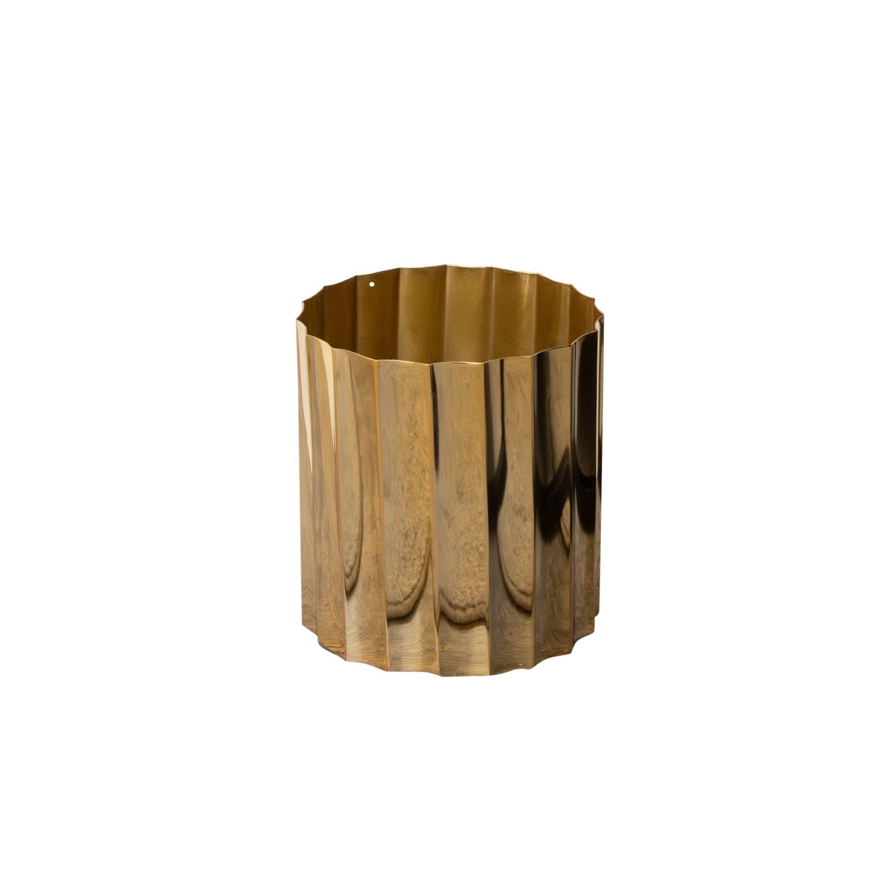 Medium Shiny Gold Metal Fluted Planter / Waste Bin - 16cm