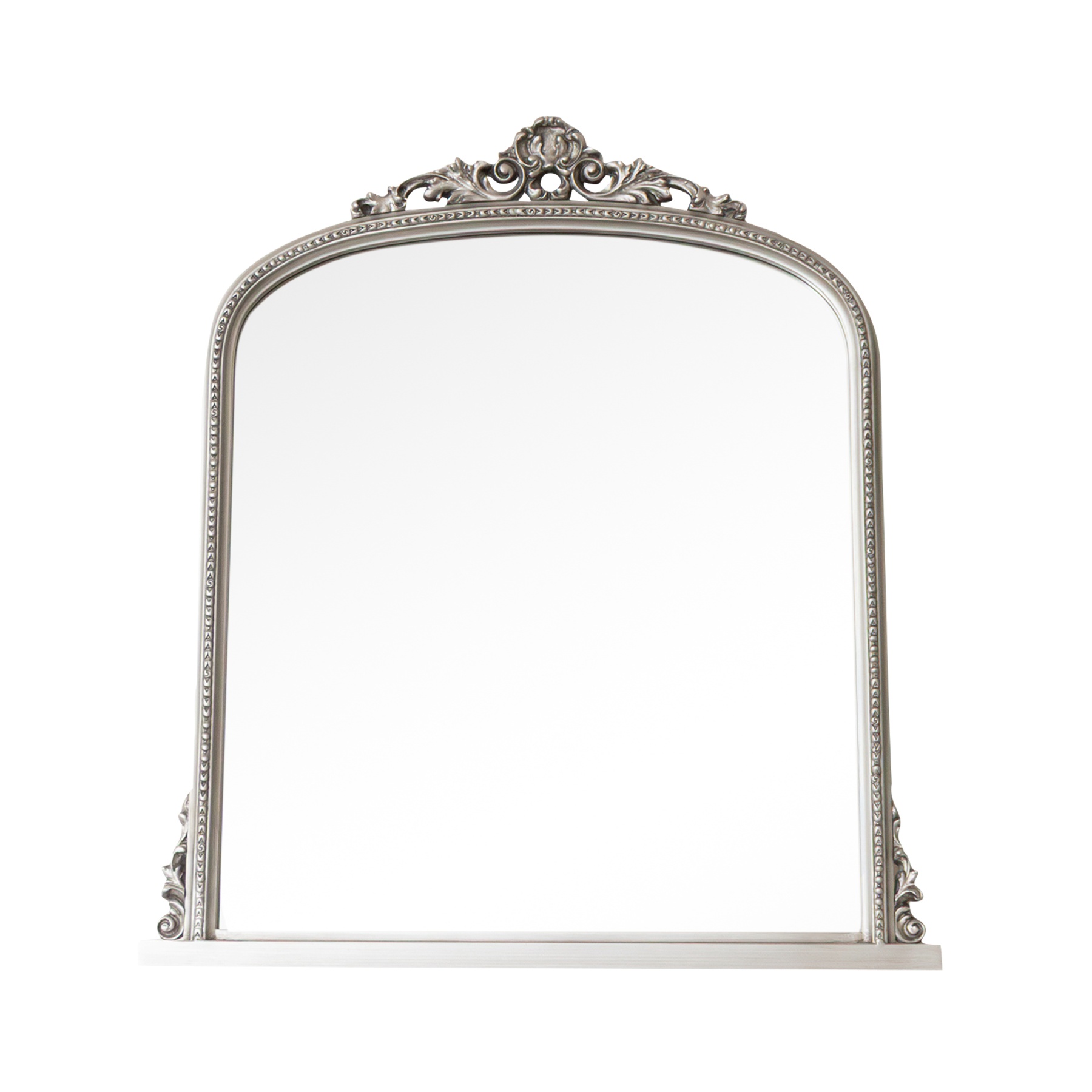 Antique Silver Ornate Arch Overmantle Mirror - 88cm x 100cm