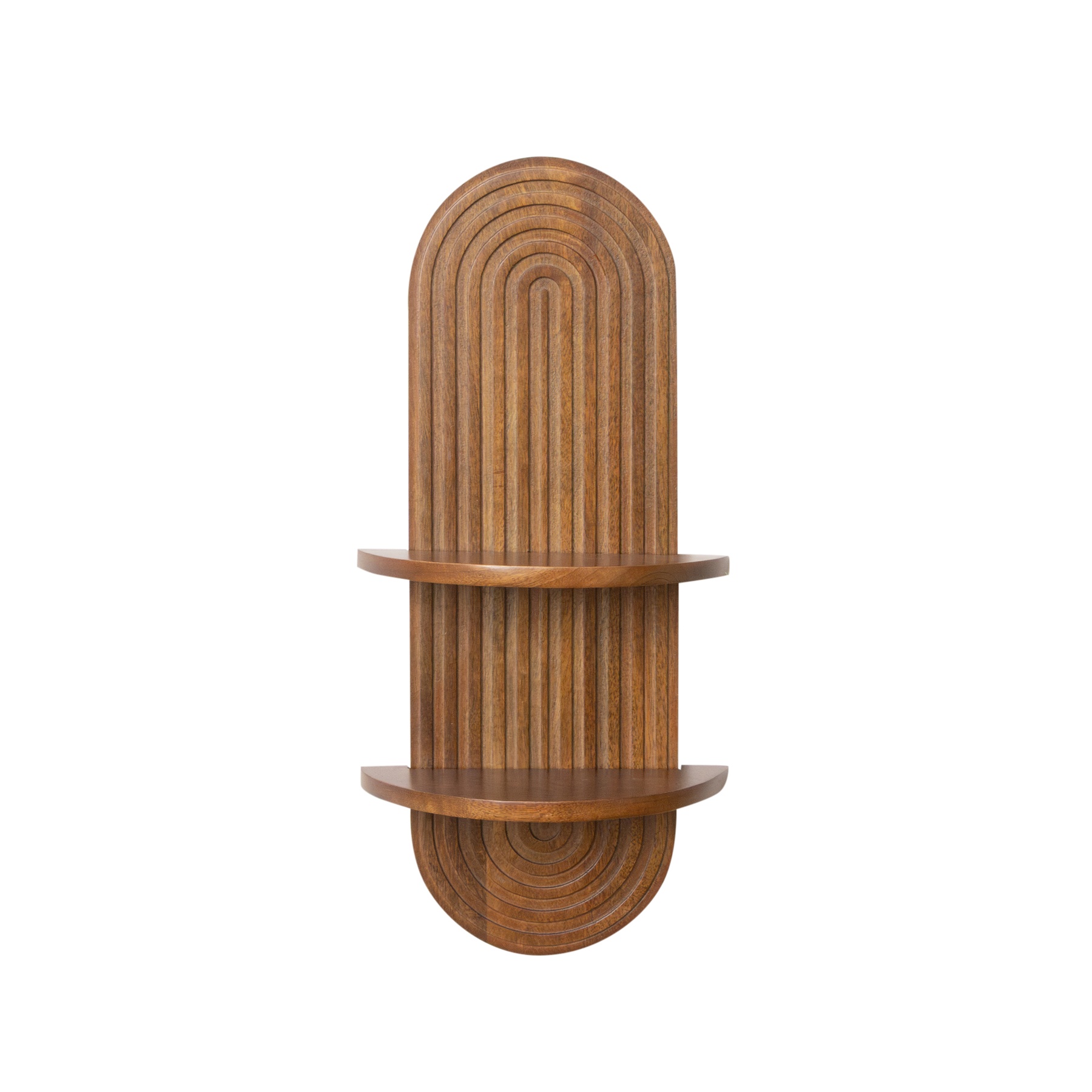 Dark Wood 2 Tier Arched Fluted Wall Shelf - 30cm x 60cm