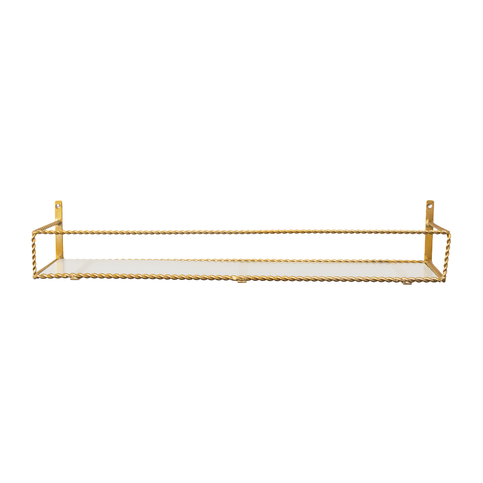 Large Gold Twisted Rope Design Wall Shelf with Frosted Glass Shelf