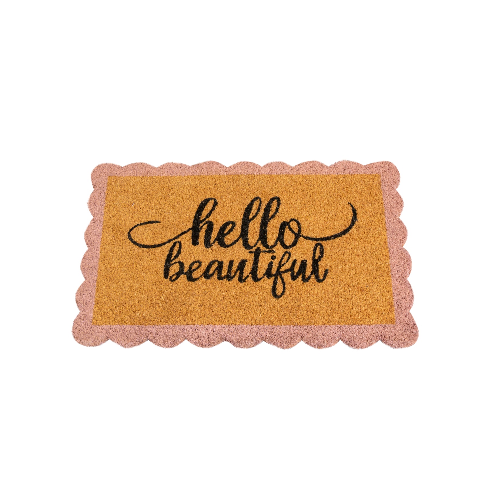 Hello Beautiful Pink Scalloped Coir Doormat