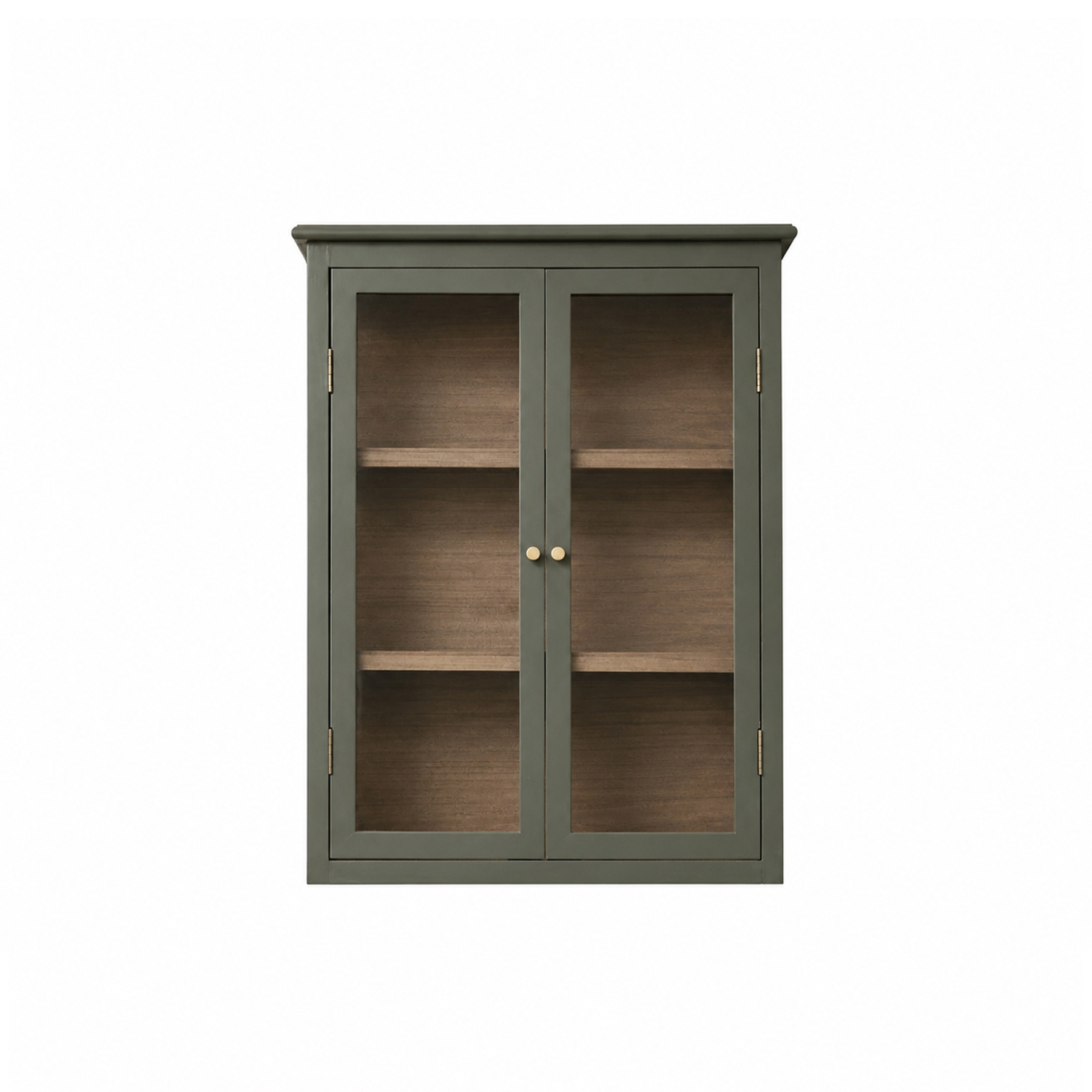 Khaki Green and Wood Wall Cabinet with Clear Glass Front 70cm x 90cm