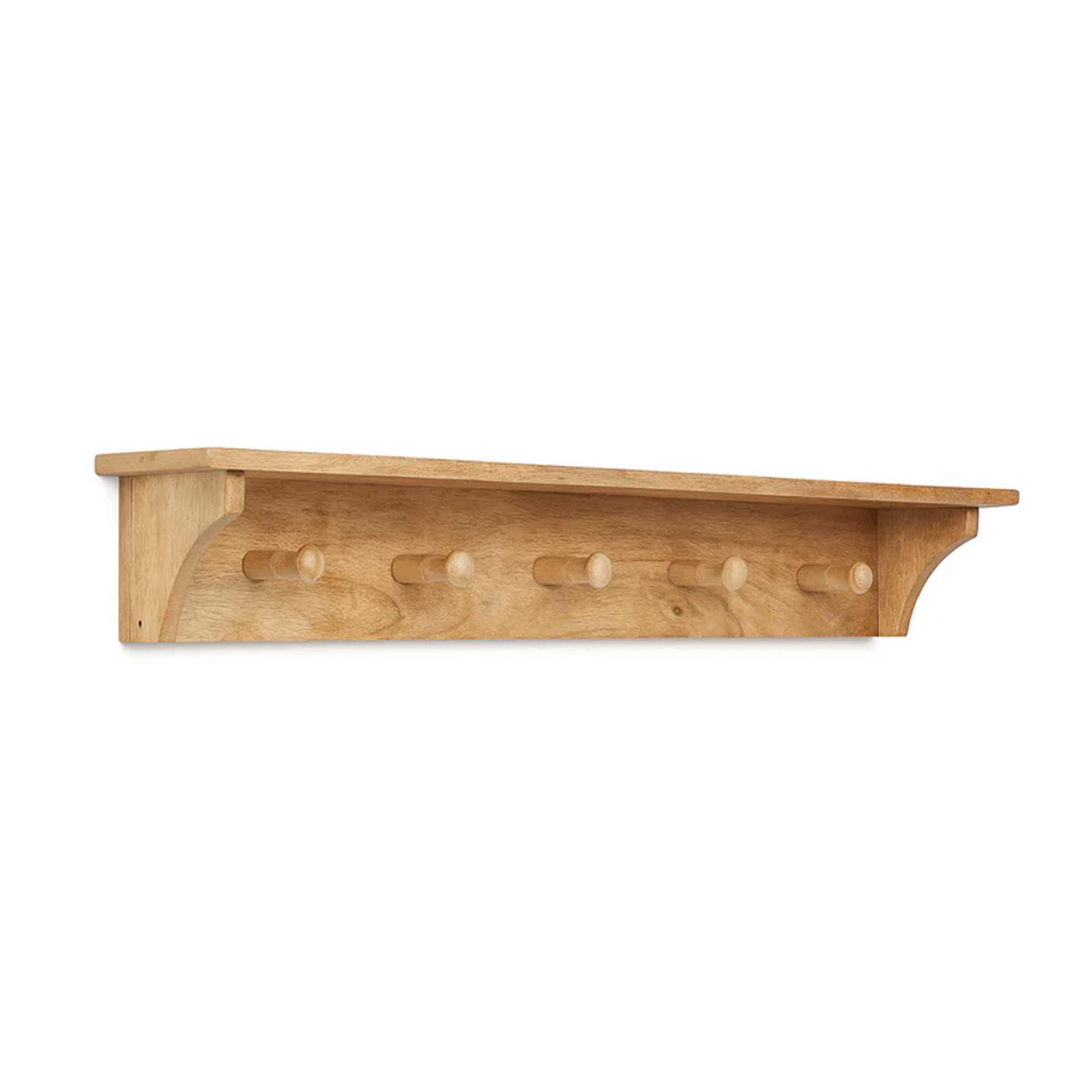 Mango Wood Wall Shelf with Hooks