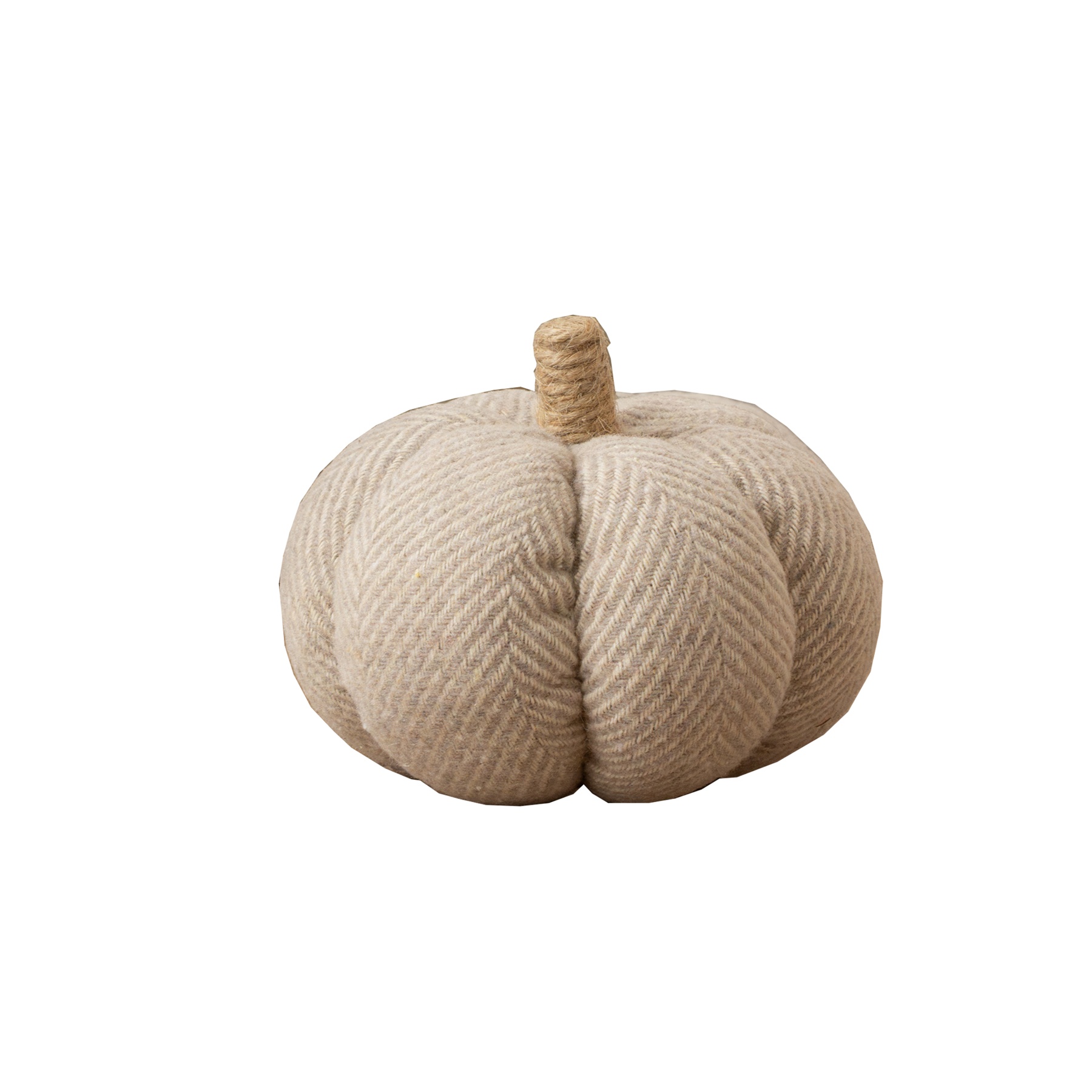 Small Grey Fabric Herringbone Pumpkin Ornament - 11cm x 9cm