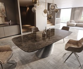 Esstisch Edge Boot 240x120 Keramik Laminam Emperador Extra Lucidato Dunkelbraun Cono Metallic