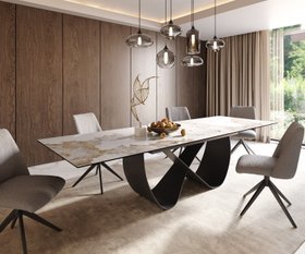 Esstisch Edge 200 300x100 Cm Keramik Minas Melange Weiss Beige Infinity Metall Schwarz Auszieh