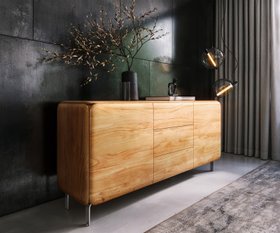 Sideboard Shavani 175 Cm Akazie Natur 2 Tueren 3 Schubladen L Fuss Edelstahl Silber 5 1620x135