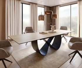 40521 Esstisch Edge 200 300x100 Cm Keramik Laminam Sabbia Eichefarbig Infinity Metall Schwarz Auszie