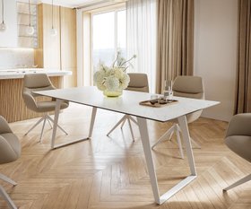 Esstisch Edge 200x100 Cm Keramik Laminam Statuarietto Weiss Metall Schraeg Weis