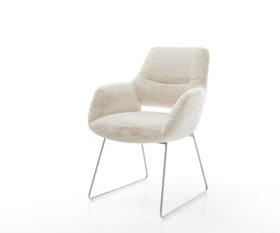 Esszimmerstuhl Yago Flex Mit Armlehnen Pluesch Creme Weiss Kufengestell Edelstahl Taschenfederkern 1620x135