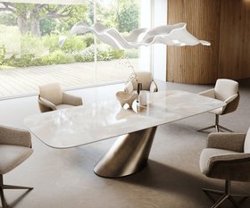 Esstisch Edge Boot 270x120 cm Keramik Iris FMG Onice Grigio Cono Metallic Gold