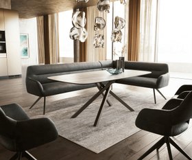 Esszimmerbank Taya-Flex 285x190 cm Mikrofaser Anthrazit Vintage Kreuzgestell kantig Effektfinish Titan Taschenfederkern Links