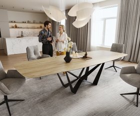 Esstisch Edge Boot 200 300x120 Cm Keramik Laminam   Sabbia Eichefarbig Spider Flachstahl Schwarz Ausziehbar 1600x1333