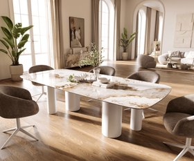 Esstisch Edge Boot 260x120 Cm Keramik Minas Melange Weiss Beige Pilier Metall Weiss 1600x1333