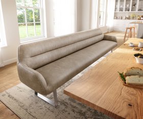 Esszimmerbank Taya Flex 300 Cm Mikrofaser Beige Vintage Kufengestell Kantig Edelstahl Taschenfederkern 1600