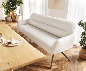 Esszimmerbank Taya Flex 200 Cm Boucle Creme Weiss Kreuzgestell Kantig Effektfinish Titan Taschenfederkern 1