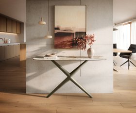 Konsolentisch Edge Boot 140x40 Cm Keramik Minas Melange Weiss Beige Estelo Metall Effektfinish Titan 1600x1