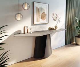 Konsolentisch Edge Polygonal 180x50 Cm Keramik Beton Grau Livos Metall Schwarz 1600x1333