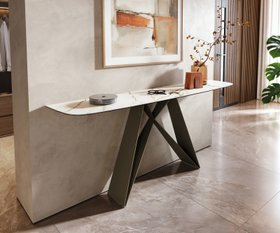 Konsolentisch Edge Boot 180x40 Cm Keramik Calacatta Luxe Weiss Gold Grau Velio Metall Effektfinish Titan