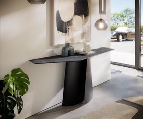 Konsolentisch Edge Polygonal 180x50 Cm Keramik Laminam   Nero Greco Anthrazit Livos Metall Schwarz 1600x133