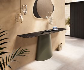 Konsolentisch Edge Boot 180x40 Cm Keramik Laminam   Noir Desir Braun Conos Metall Effektfinish Titan 1600x1