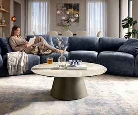 Couchtisch Edge Rund 100x100 cm Keramik Onyx Champagne Borna Effektfinish Titan