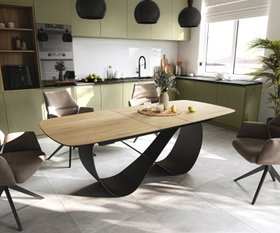 Esstisch Edge Boot 180 220x100 Cm Keramik Laminam   Sabbia Eichefarbig Infinity Metall Schwarz Ausziehbar 1