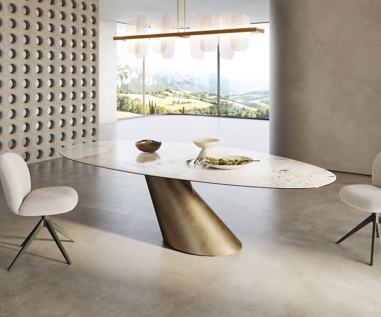 Oval 280x130 Keramik Minas Melange Weiß-Beige Cono Metallic Gold