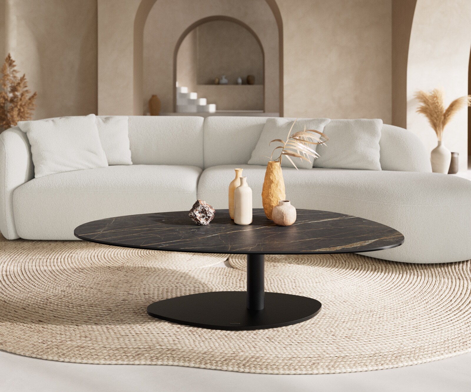 Couchtisch Edge Oval 140x75 cm Keramik Laminam® Noir Desir Braun Vibany Metall Schwarz