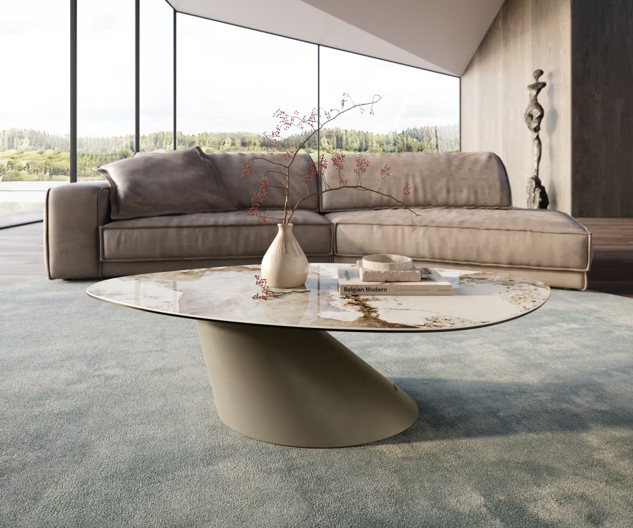 Couchtisch Edge Organisch 140x76 cm Keramik Minas Melange Conis Metall Effektfinish Titan