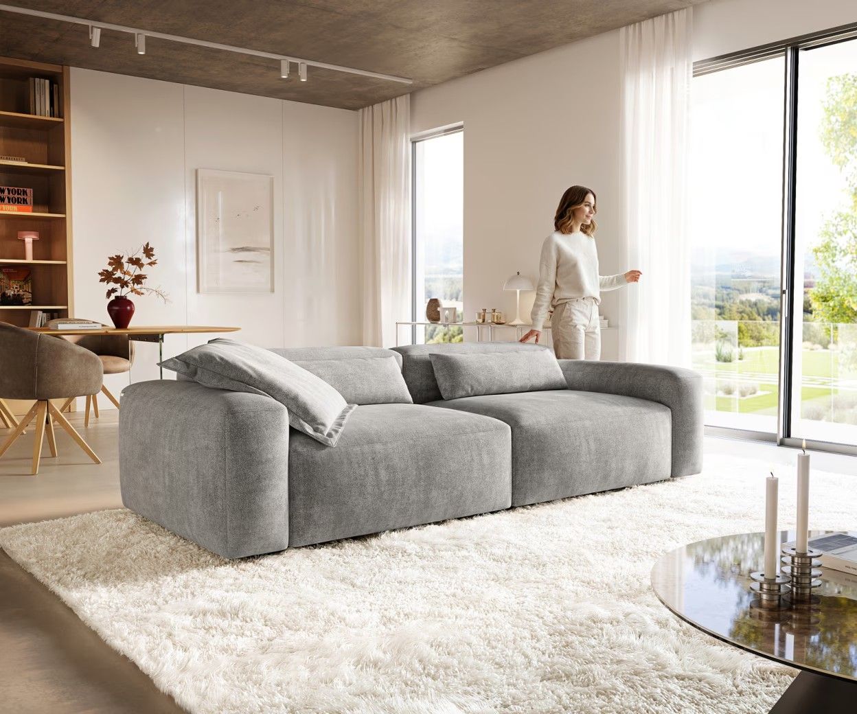Big-Sofa Freestyle 280x110 cm Strukturstoff Soft Grau Kappnaht